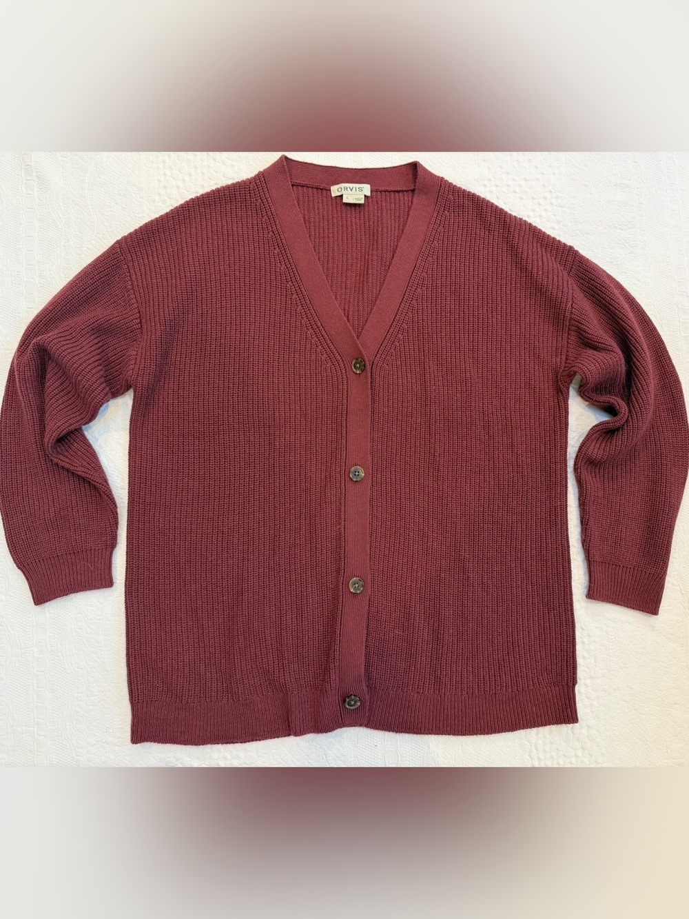Orvis Wool Blend Red Cardigan Sweater Women’s Large L